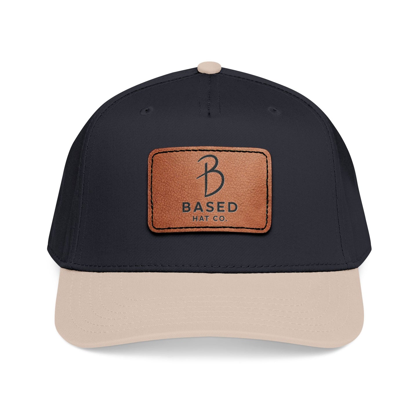 Leather Patch Baseball Cap — 'B Based' Mid Profile Hat