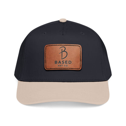 Leather Patch Baseball Cap — 'B Based' Mid Profile Hat