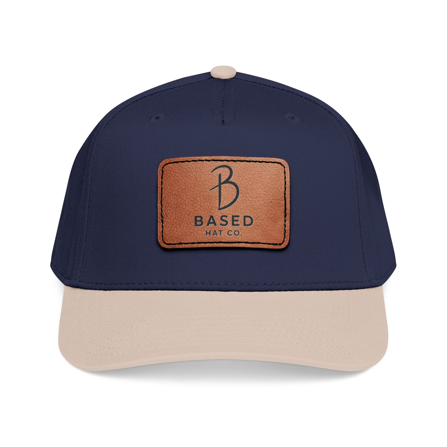 Leather Patch Baseball Cap — 'B Based' Mid Profile Hat