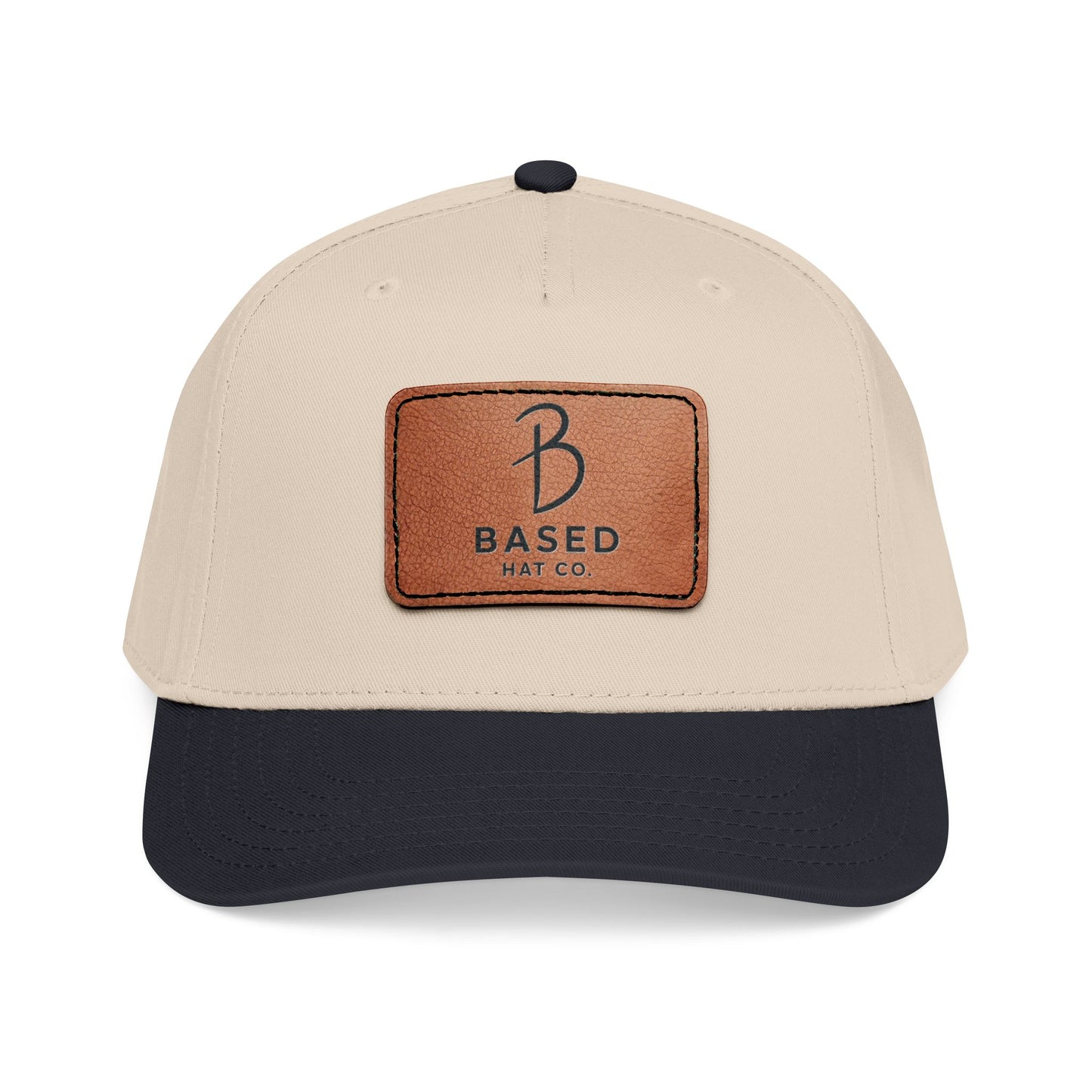 Leather Patch Baseball Cap — 'B Based' Mid Profile Hat
